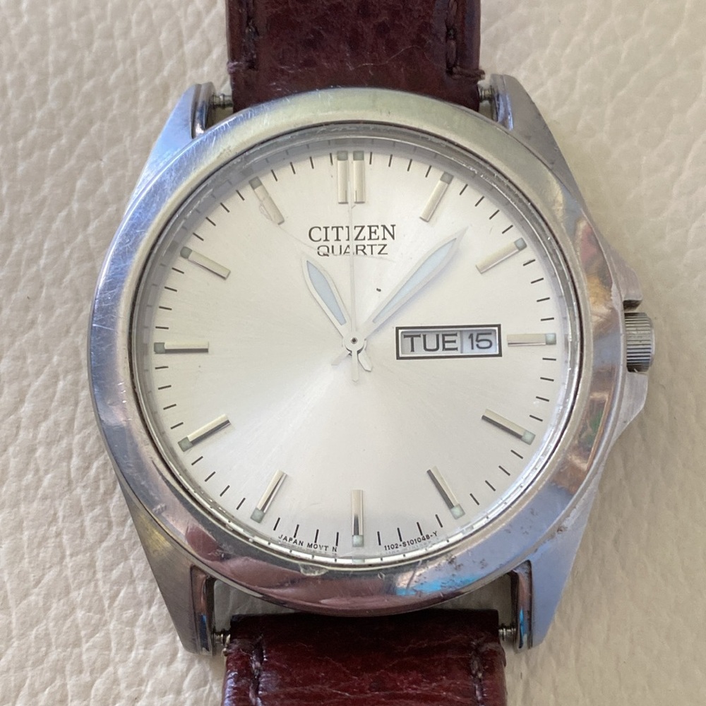 Citizen Silver Watch with Dark Brown Strap